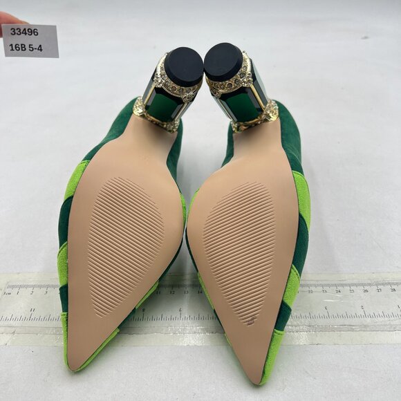 FSJ Green-rainbow Bridal Pointed Toe Chunky High Heel Crystal Pumps Slip on Shoe - Picture 7 of 8